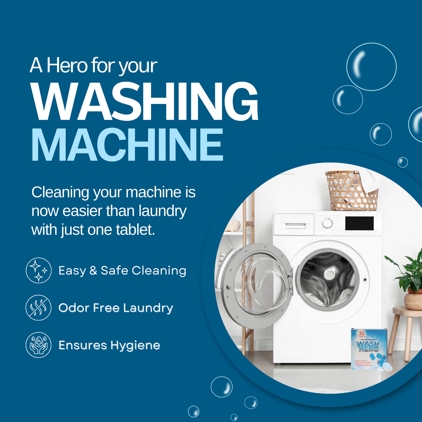 GuardH Wash Hero - Washing Machine Cleaning Tablets - 30 Count Pack