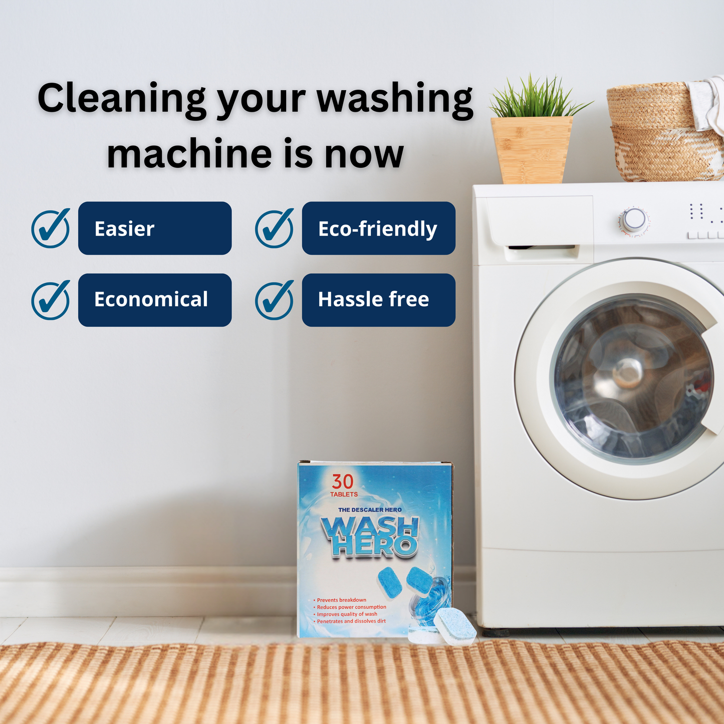 GuardH Wash Hero - Washing Machine Cleaning Tablets - 30 Count Pack