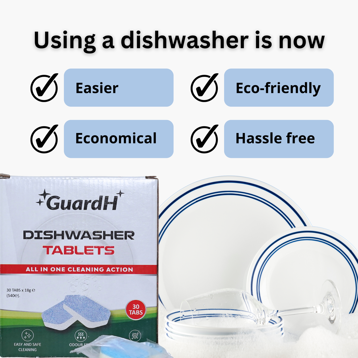 GuardH Dishwasher Tablets - All in 1 action - 30 Count Pack