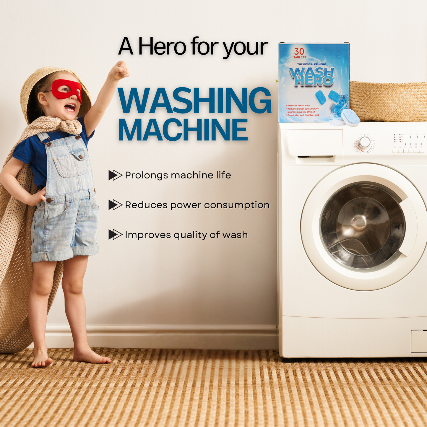 GuardH Wash Hero - Washing Machine Cleaning Tablets - 30 Count Pack