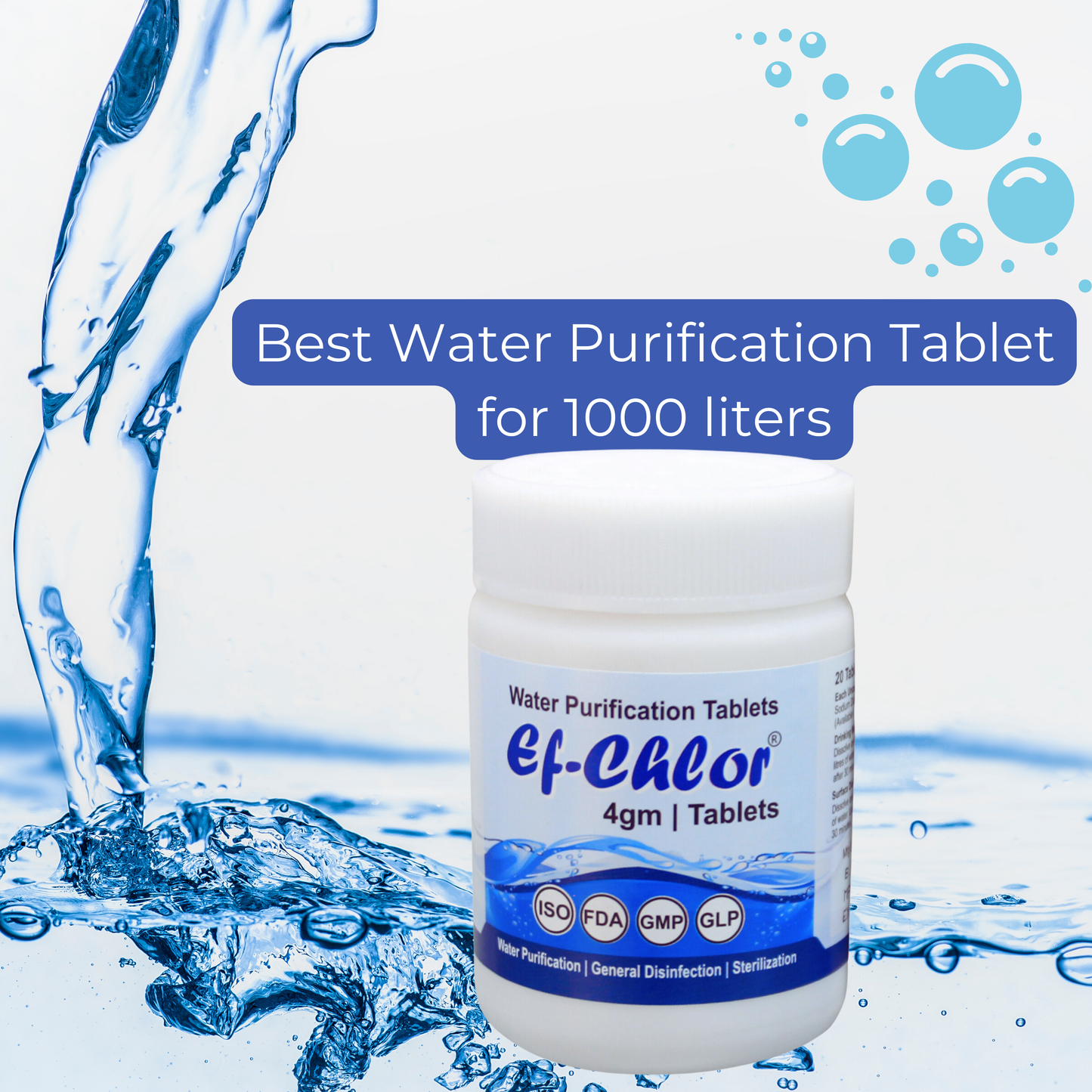 Ef-Chlor Water Purification Tablets (for 1000 Liters) - 20 Count Pack