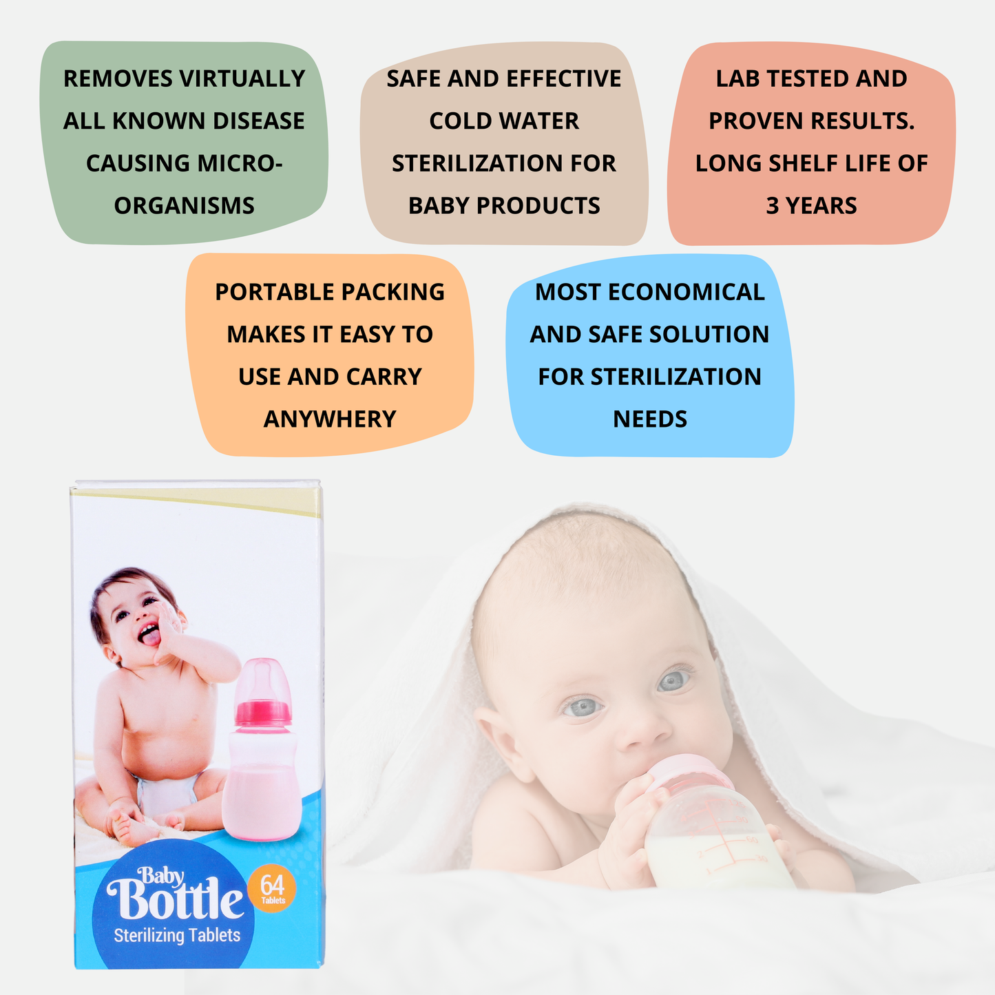 Baby Bottle Sterilizing Tablets – 64 Count Pack